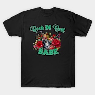Rock and Roll Babe,Guitar and Roses T-Shirt
